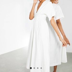 ASOS Edition pleat waist midi dress in white